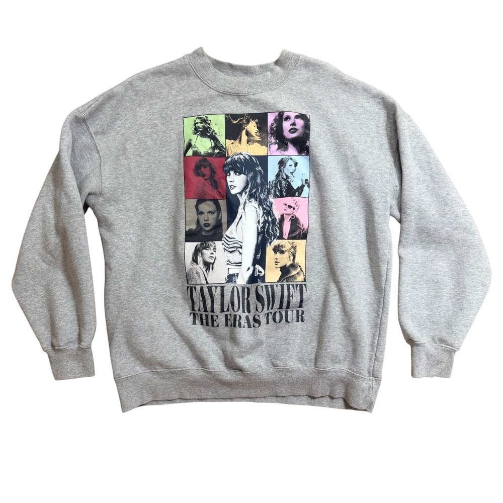 Taylor Swift The Eras Tour Gray Crewneck Sweatshirt Graphic Pullover Medium